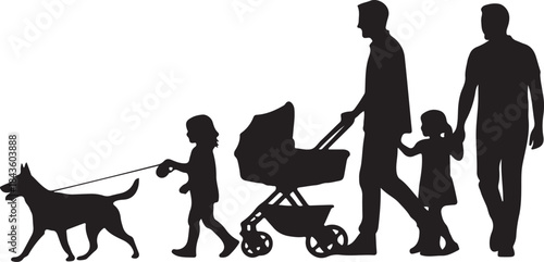 Happy Family Walking Together with Their Dog
Family Silhouette Stroll in the Park
Parents and Children Enjoying a Walk with Pet
