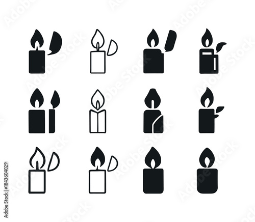 Candle Icon Variations. Candles. Icon set. Set Logo of Candles: