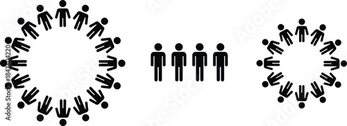 Community silhouette, human figures, group illustration, unity design, teamwork concept, social structure, black silhouette, vector art, people icon, togetherness