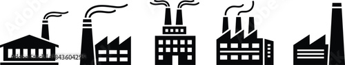 Factory silhouette, industrial building, smokestacks illustration, manufacturing design, pollution concept, urban industry, black silhouette, vector art, production facility, industry icon