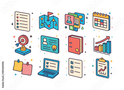 Colorful Education Icons. education planning. Colorful isometric