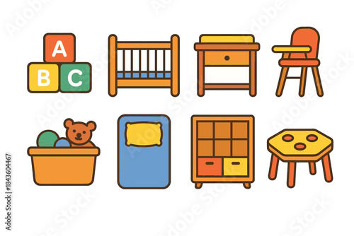 Colorful nursery furniture and toys set for children