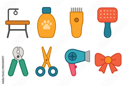 Essential dog grooming tools and accessories illustration