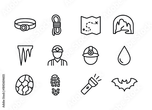 Cave Exploration Icons. Cave Exploration. Line icon set of Cave