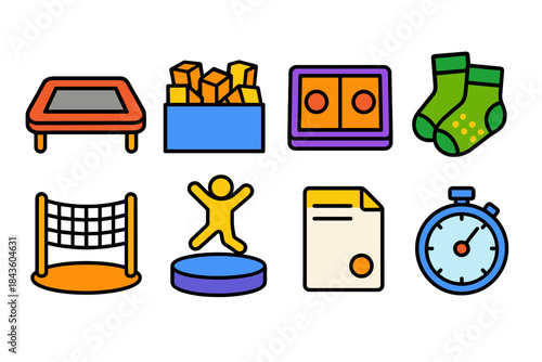 Collection of colorful playground and sports equipment icons