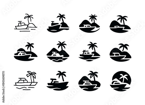 Island Tour Logos. Island Hopping Boat Tours. Icon set. Set Logo