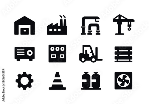 Industrial Icon Set. Industrial Facilities. Solid icon set of In