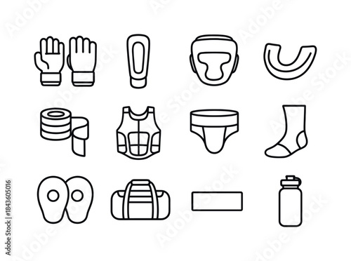 Combat Gear Icons. Combat Gear. Line icon set of Combat Gear: gl
