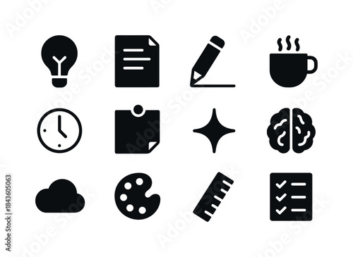 Creative Icons Set. Creative Process. Solid icon set of Creative