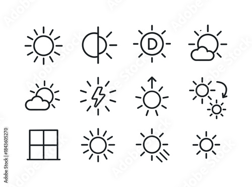Sunlight Mood Icons. Sunlight & Mood. Line icon set of Sunlight