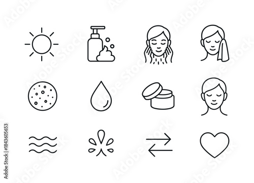 Daily Face Care Icons. Daily face care. Line icon set of daily f