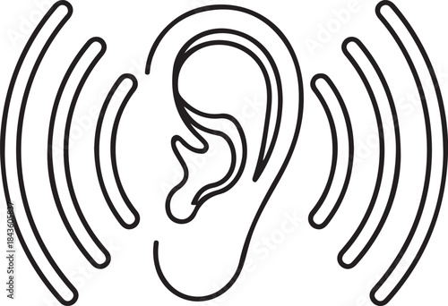Line icon of human ear with sound waves, hearing and listening concept