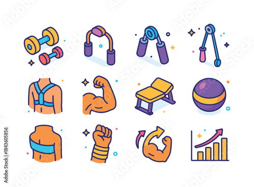 Strength Recovery Icons. Strength recovery. Colorful isometric v