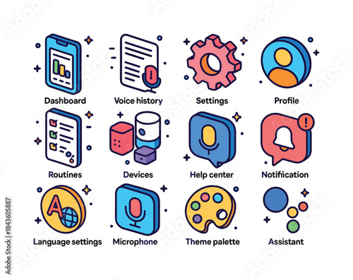 Colorful Interface Icons. Assistant Interfaces. Colorful isometr