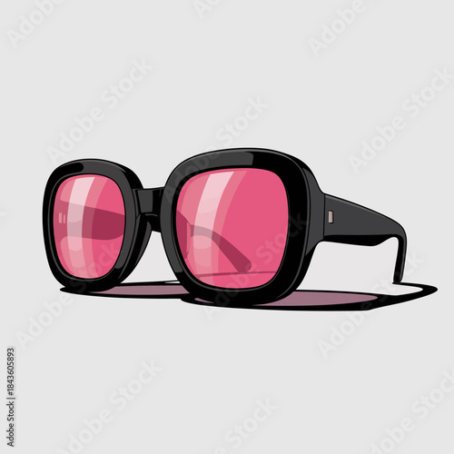 An artistic illustration of stylish black sunglasses featuring pink lenses, showcasing contemporary fashion trends and a flair for accessorizing.
