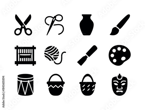 Traditional Crafts Icons. Traditional crafts. Solid icon set of