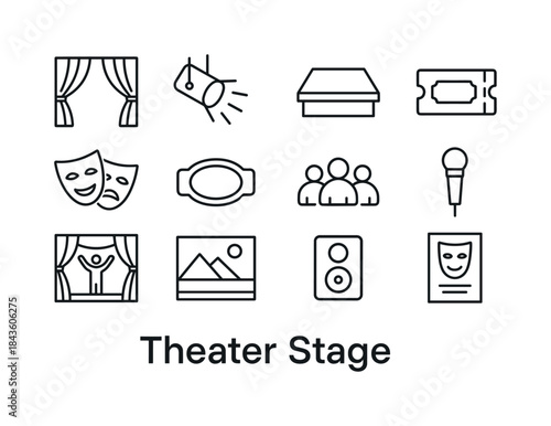 Theater Icon Set. Theater Stage. Line icon set of Theater Stage: