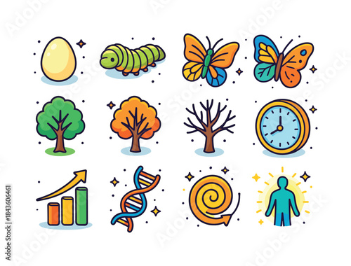 Colorful Metamorphosis Icons. Metamorphosis. Colorful isometric