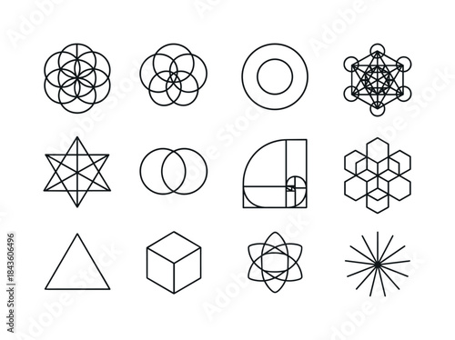 Sacred Geometry Icons. Sacred geometry. Line icon set of Sacred