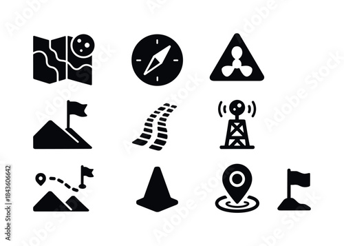 Martian Navigation Icons. Navigating Martian terrain. Solid icon