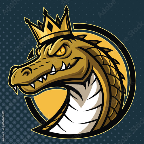 Regal Dragon Mascot Illustration with Golden Crown, Symbolizing Power and Majestic Fantasy
