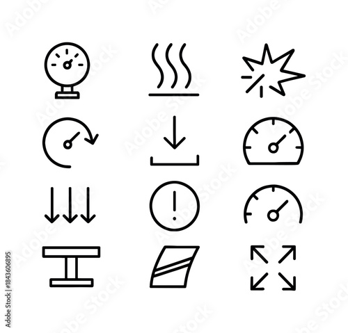 Speed Pressure Icons. Speed pressure. Line icon set of Speed pre