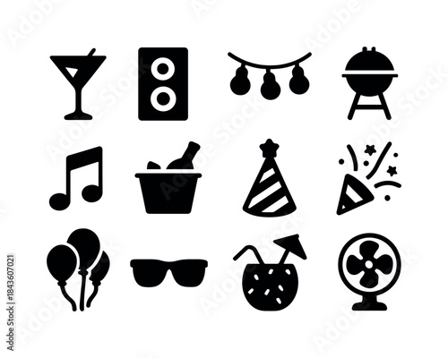 Summer Party Icons. Summer party. Solid icon set of Summer party