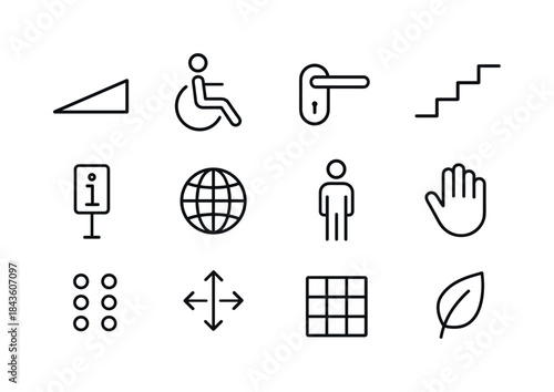 Universal Design Icons. Universal design. Line icon set of unive