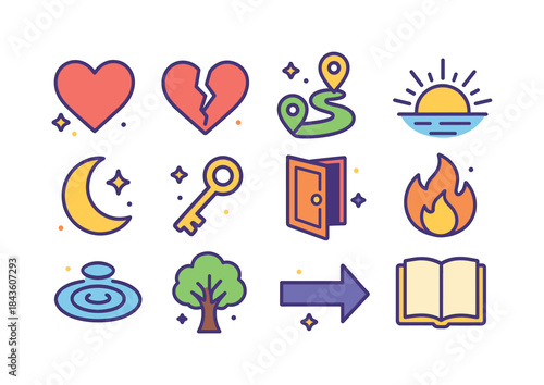 Colorful Narrative Icons. Narrative Symbols. Colorful isometric