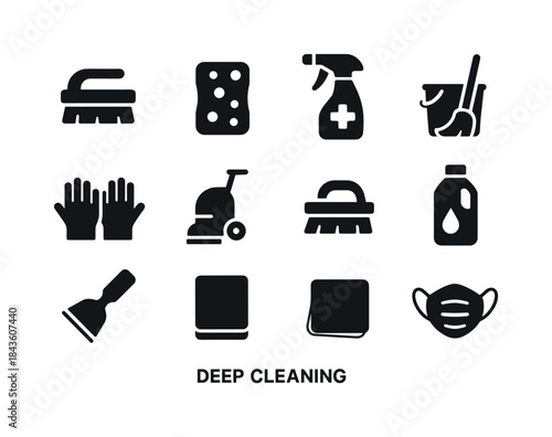 Deep Cleaning Icons. Deep cleaning. Solid icon set of deep clean