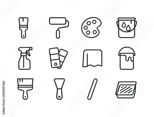 Paint Tools Icons. Paint Tools. Line icon set of Paint Tools: pa