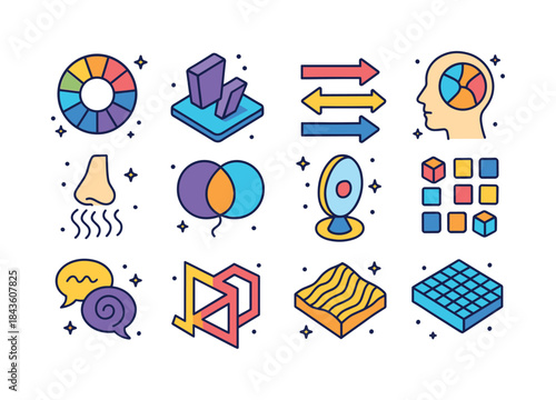 Colorful Perception Icons. Perception. Colorful isometric vector