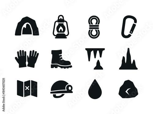 Cave Exploration Icons. Cave Exploration. Solid icon set of Cave