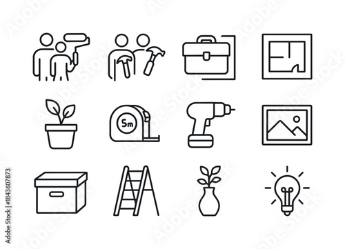 Couple Project Icons. Couples home projects. Line icon set of Co