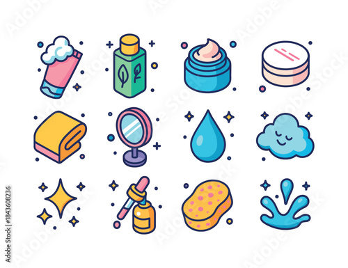 Colorful Skincare Icons. clean skincare. Colorful isometric vect