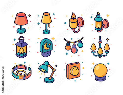 Soft Lighting Icons. Soft lighting. Colorful isometric vector ic