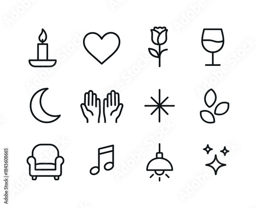 Romantic Icon Collection. Romantic Ambience. Line icon set of Ro