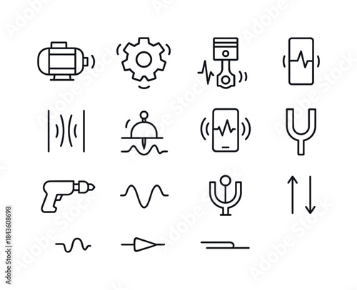 Mechanical Vibration Icons. Mechanical Vibration. Line icon set