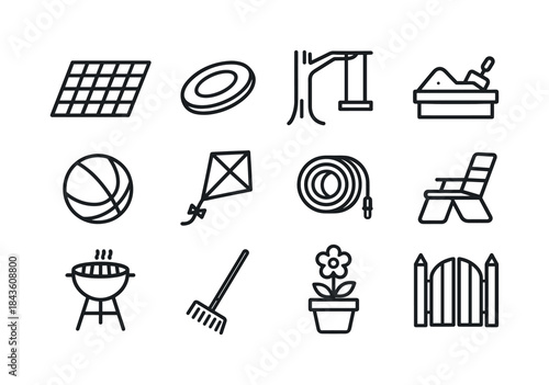 Backyard Fun Icons. Backyard Fun. Line icon set of Backyard Fun: