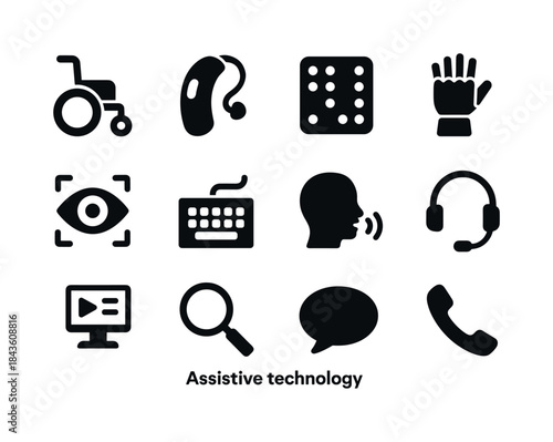 Assistive Tech Icons. Assistive Technology. Solid icon set of As