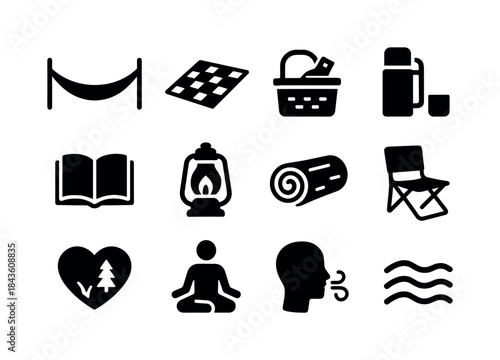 Glade Relaxation Icons. Glade relaxation. Solid icon set of glad