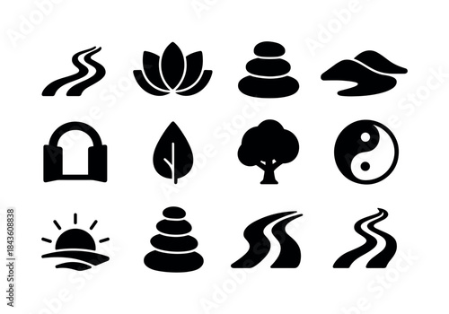 Serene Light Icon Set. Serene light trails. Solid icon set of se