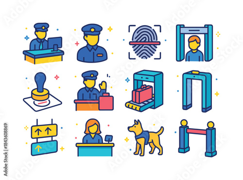 Airport Icons Set. Airport Immigration. Colorful isometric vecto