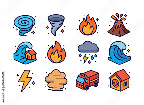 Natural Disasters Icons. Natural Disasters. Colorful isometric v