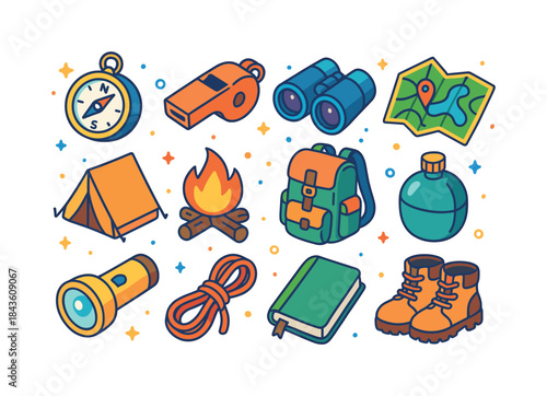 Scouting Tools Icons. Scouting Tools. Colorful isometric vector