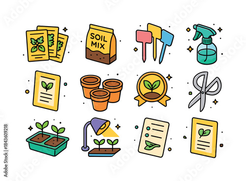 Colorful Herb Kit Icons. Beginner herb kits. Colorful isometric