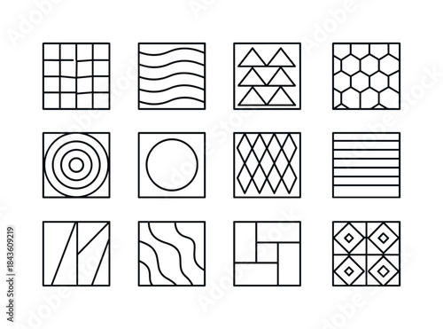 3D Wall Panel Icons. 3D Wall Panels. Line icon set of 3D Wall Pa