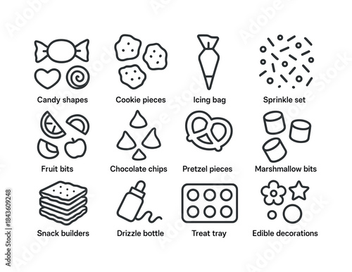 Sweets & Snacks Icons. Sweets & Snacks Creations. Line icon set