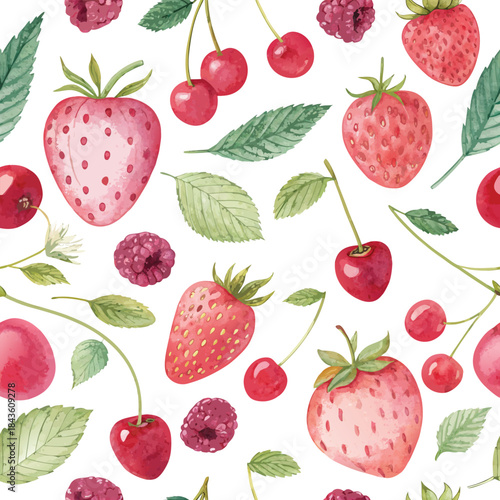 Bright Strawberry And Berry Pattern With Leaves For Summer Background And Design