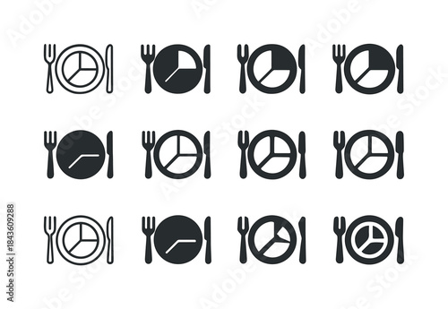 Dietary Icon Harmony. Dietary habits. Icon set. Set Logo of diet